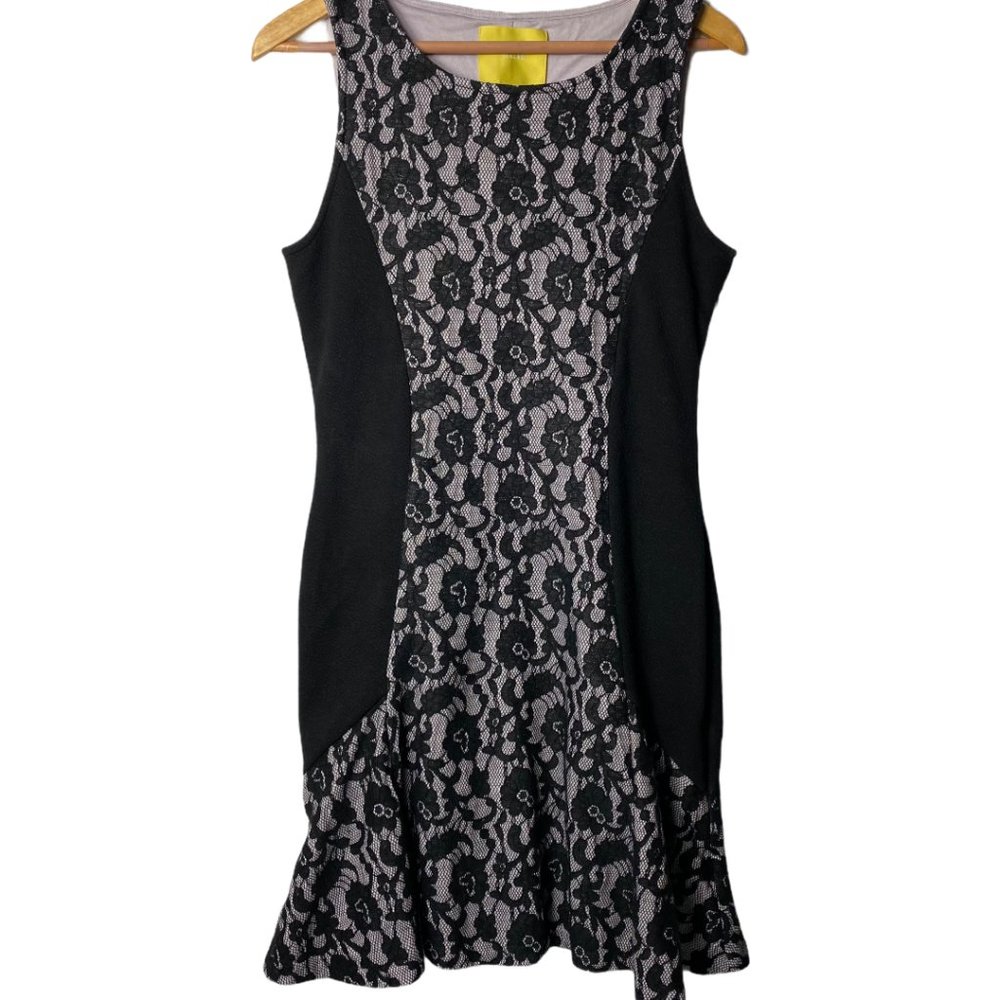MAEVE / Anthro Black and Lace Stretch Dress, Large